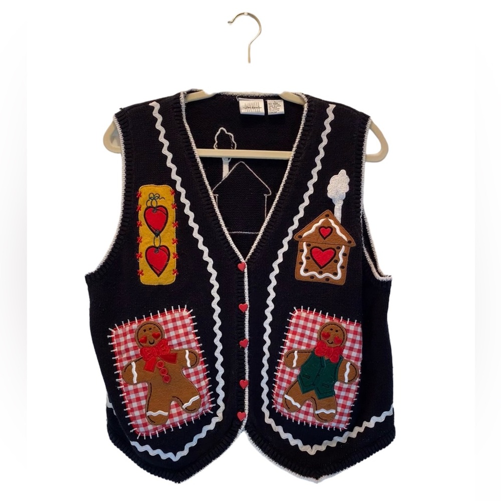 Vtg Ugly Valentine's Day Gingerbread Hearts Sweater Vest